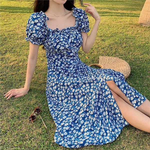 women single breasted midi dress square neck floral printed puff sleeve summer ladies robes 210529, Black;gray
women single breasted midi dress square neck floral printed puff sleeve summer ladies robes 210529, Black;gray