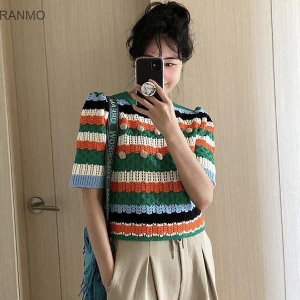 women's knits & tees korean chic foreign style aging reduction round neck three dimensional wool ball contrast stripe short bubble slee, White
women's knits & tees korean chic foreign style aging reduction round neck three dimensional wool ball contrast stripe short bubble slee, White