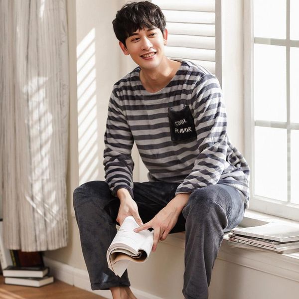men's sleepwear autumn winter thick warm flannel pajamas set stripes pijama hombre long sleeve casual soft male nightwear, Black;brown
men's sleepwear autumn winter thick warm flannel pajamas set stripes pijama hombre long sleeve casual soft male nightwear, Black;brown