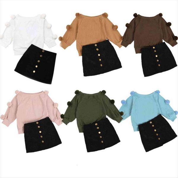 6 colors fashion kids girls clothes sets 2pcs knit solid balls long sleeve pullover sweater a line button skirts, White
6 colors fashion kids girls clothes sets 2pcs knit solid balls long sleeve pullover sweater a line button skirts, White