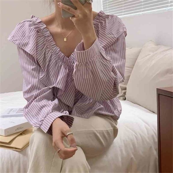 stylish v-neck striped crossed patchwork ruffles chic loose all match streetwear full sleeves blouses 210525, White
stylish v-neck striped crossed patchwork ruffles chic loose all match streetwear full sleeves blouses 210525, White