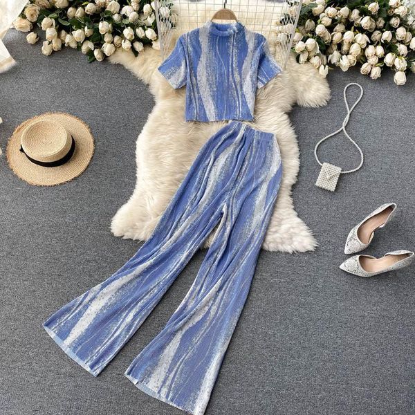women's two piece pants european american suit summer corrugated color matching heavy industry pleated cropped + wide leg trend gl340, White
women's two piece pants european american suit summer corrugated color matching heavy industry pleated cropped + wide leg trend gl340, White