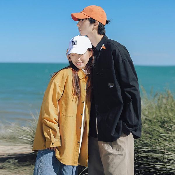 men's casual shirts tfetters couple boyfriend 2021 autumn solid color long sleeve shirt embroidery label loose coat men clothing, White;black
men's casual shirts tfetters couple boyfriend 2021 autumn solid color long sleeve shirt embroidery label loose coat men clothing, White;black