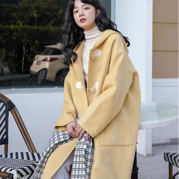 women's wool & blends sweet woolen coat women elegant horn button mid-length hooded coats autumn korean fashion loose overcoat female l, Black
women's wool & blends sweet woolen coat women elegant horn button mid-length hooded coats autumn korean fashion loose overcoat female l, Black