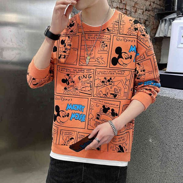 new men's sweater long sve round neck pullover loose off shoulder stitching fake two cartoon character printing trendy top, Black
new men's sweater long sve round neck pullover loose off shoulder stitching fake two cartoon character printing trendy top, Black
