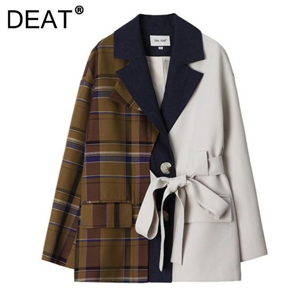 women's suits & blazers deat woman blazer plaid hit color with belt patchwork notched long sleeve single button casual style 2021 summe, White;black
women's suits & blazers deat woman blazer plaid hit color with belt patchwork notched long sleeve single button casual style 2021 summe, White;black