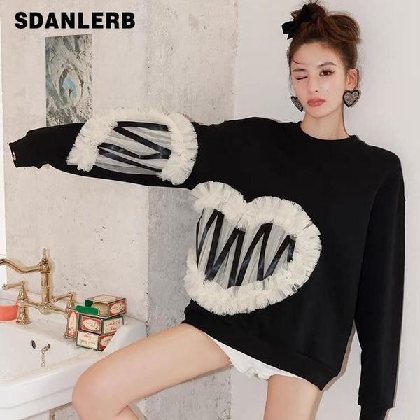 women's hoodies & sweatshirts fall 2021 mesh lace patchwork sweatshirt loose long sleeve black crewneck all-matching pullover
women's hoodies & sweatshirts fall 2021 mesh lace patchwork sweatshirt loose long sleeve black crewneck all-matching pullover