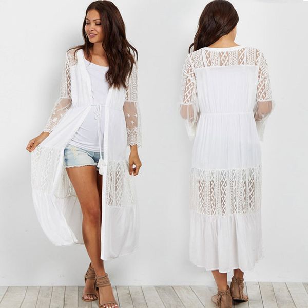women's swimwear patchwork lace beach kimono boho long cardiagan summer slim white bikini outing cover-up women or6n, White;black
women's swimwear patchwork lace beach kimono boho long cardiagan summer slim white bikini outing cover-up women or6n, White;black