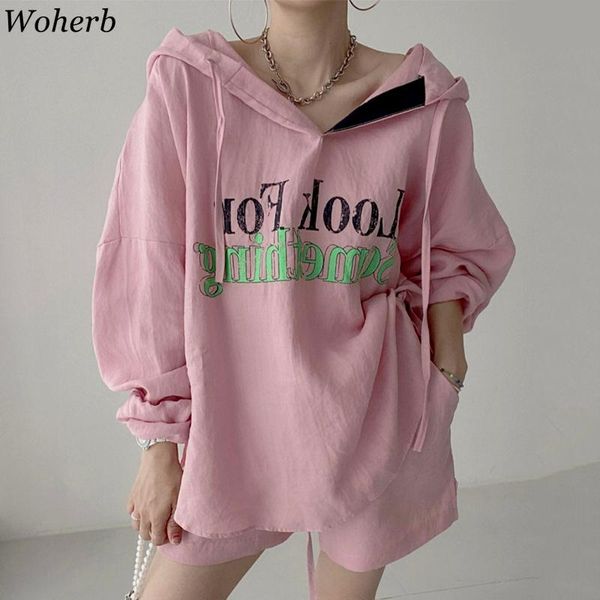 women's tracksuits woherb korean chic women two piece set long sleeve hooded letter printed high waist shorts fashion outfits ladies, Gray
women's tracksuits woherb korean chic women two piece set long sleeve hooded letter printed high waist shorts fashion outfits ladies, Gray