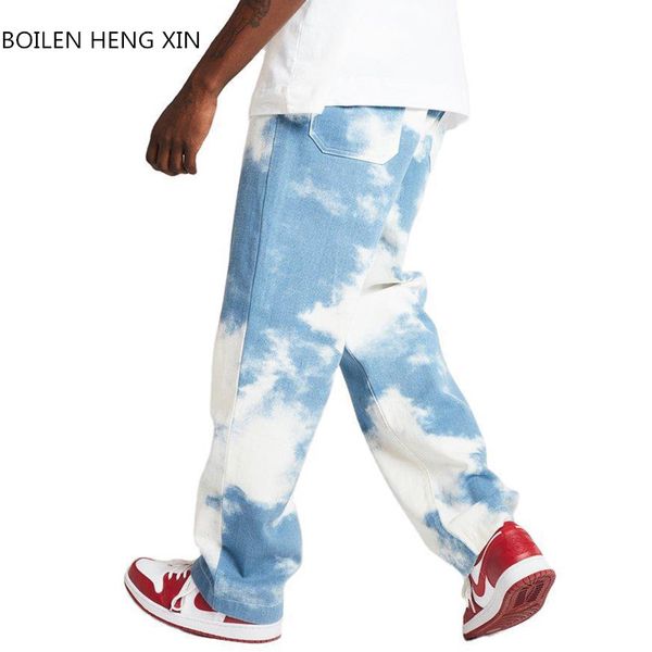 men casual loose straight denim pants tie dye lightning print grey long trouser straight white printed straight hip hop jeans, Blue
men casual loose straight denim pants tie dye lightning print grey long trouser straight white printed straight hip hop jeans, Blue
