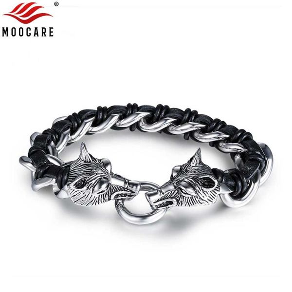link, chain moocare punk bracelet men 316 l stainless steel genuine leather wolf head male hand charm jewelry accessories, Black
link, chain moocare punk bracelet men 316 l stainless steel genuine leather wolf head male hand charm jewelry accessories, Black