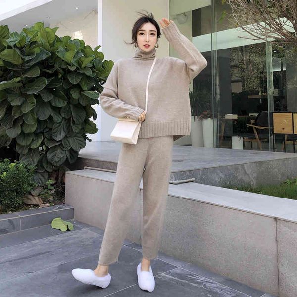 women knit two-pieces tracksuits autumn winter thick warm turtleneck loose sweater+ankle-length pants knitted suits set 210416, White
women knit two-pieces tracksuits autumn winter thick warm turtleneck loose sweater+ankle-length pants knitted suits set 210416, White