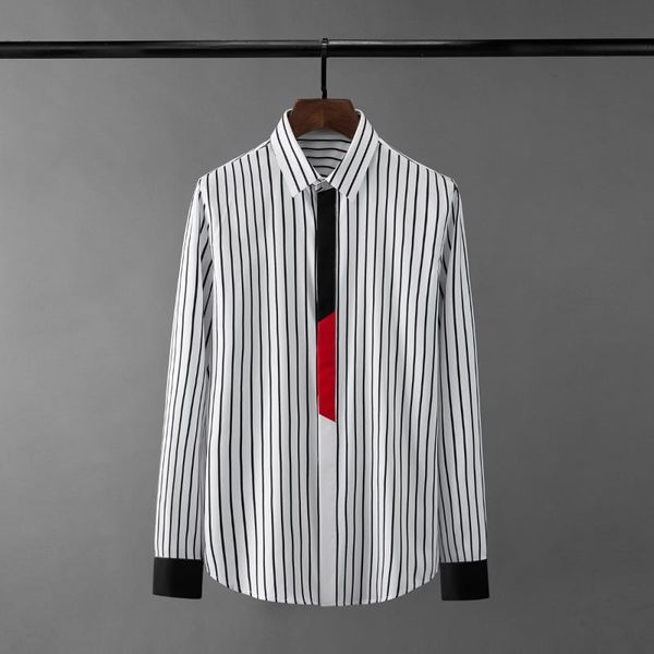 men's casual shirts blue black stripe male long sleeve red placket mens dress slim fit party man 4xl, White;black
men's casual shirts blue black stripe male long sleeve red placket mens dress slim fit party man 4xl, White;black