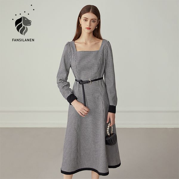 fansilanen autumn winter black plaid long dress women long sleeve belt vintage dress female slim party elegant office dress 2021, Black;gray
fansilanen autumn winter black plaid long dress women long sleeve belt vintage dress female slim party elegant office dress 2021, Black;gray