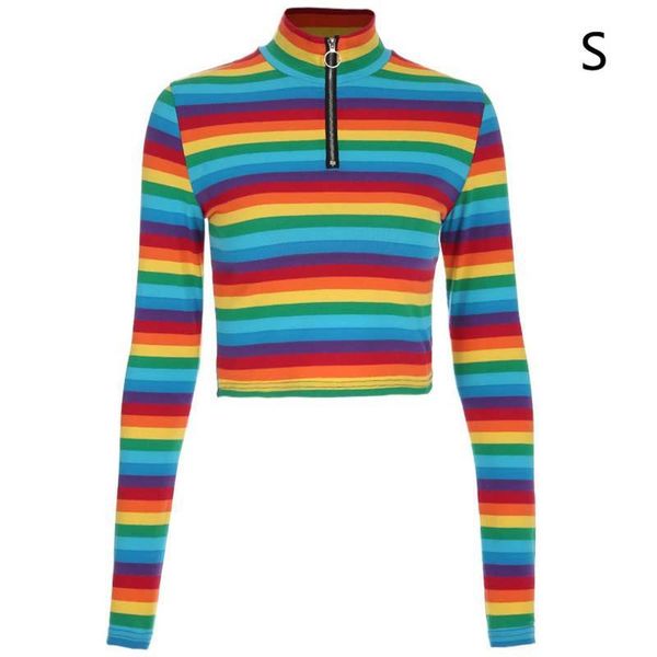 women's sweaters fashionable - trendy rainbow stripe color piecing with zipper thin short sweater long sleeve, White;black
women's sweaters fashionable - trendy rainbow stripe color piecing with zipper thin short sweater long sleeve, White;black