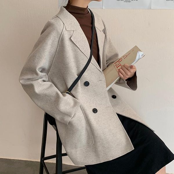 women's suits & blazers woman jacket wool blend long coat casual 2021 autumn winter double breasted solid pockets fashion korean style, White;black
women's suits & blazers woman jacket wool blend long coat casual 2021 autumn winter double breasted solid pockets fashion korean style, White;black
