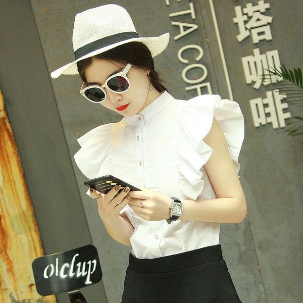 women's blouses & shirts 2021 summer shirt ladies all-match flying sleeves fashion wood ears simple temperament stand-up collar sleevel, White
women's blouses & shirts 2021 summer shirt ladies all-match flying sleeves fashion wood ears simple temperament stand-up collar sleevel, White