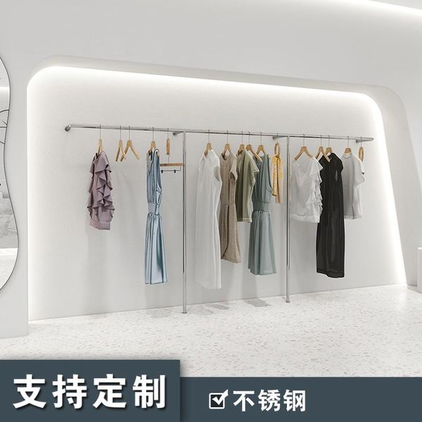 hooks & rails clothing store display rack brushed silver stainless steel clothes hanging pole against the wall women's
hooks & rails clothing store display rack brushed silver stainless steel clothes hanging pole against the wall women's