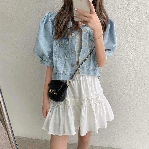 women's jackets 2021 arrivals korean style casual short jean jacket for ladies puff sleeve female outfit fashion vintage outwear, Black;brown
women's jackets 2021 arrivals korean style casual short jean jacket for ladies puff sleeve female outfit fashion vintage outwear, Black;brown