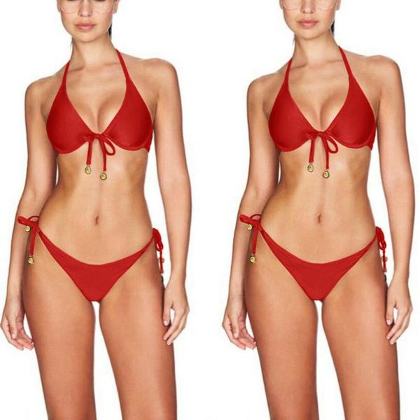 women's swimwear red halter swimsuit women padded micro brazilian bikini set push up 2021 thong bathing suits maillot de bain, White;black
women's swimwear red halter swimsuit women padded micro brazilian bikini set push up 2021 thong bathing suits maillot de bain, White;black