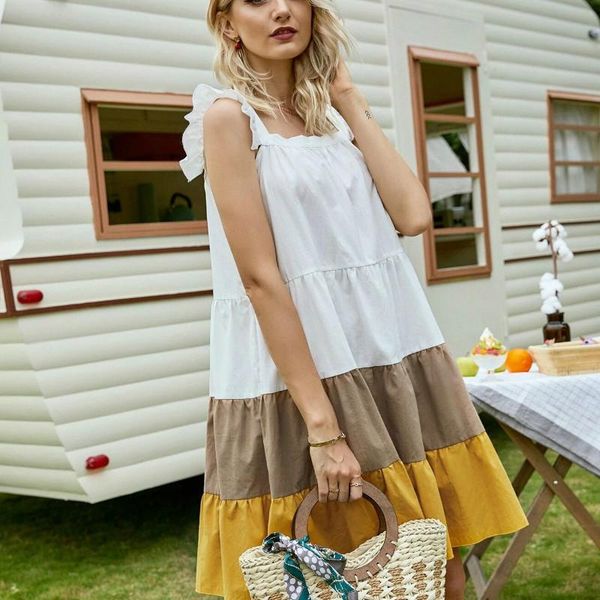 summer sleeveless boho dress solid ruched high waist dresses casual ruffled cotton chic plus size ol patchwrok, Black;gray
summer sleeveless boho dress solid ruched high waist dresses casual ruffled cotton chic plus size ol patchwrok, Black;gray