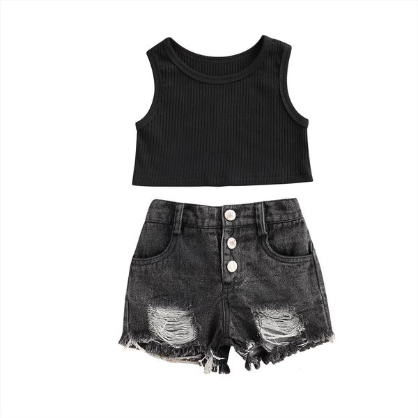 summer kids infant baby girls outfits sleeveless solid black ripped denim shorts clothes set, White
summer kids infant baby girls outfits sleeveless solid black ripped denim shorts clothes set, White