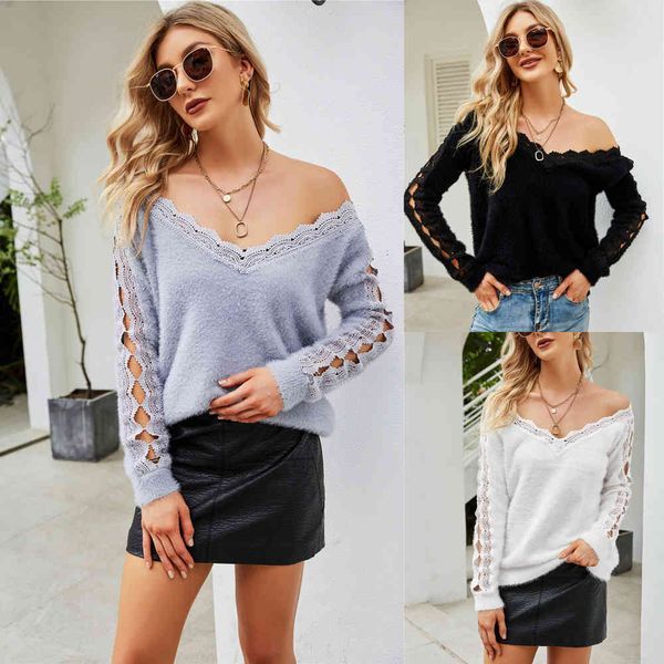 2021 winter new sweater lace turtleneck solid pullover, White
2021 winter new sweater lace turtleneck solid pullover, White