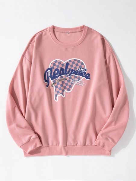 men checker and slogan graphic sweatshirt a95t#, Black