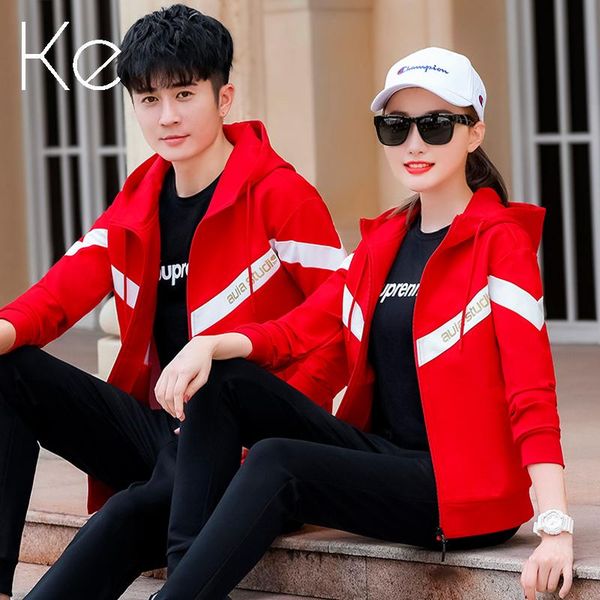 ke 2021 sweater men's hooded casual sports suit spring autumn cotton 3 pieces couples sportswear cardigan jacket tide gym clothing, White;black
ke 2021 sweater men's hooded casual sports suit spring autumn cotton 3 pieces couples sportswear cardigan jacket tide gym clothing, White;black