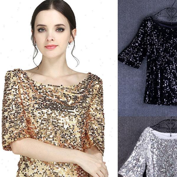 party gold sequins clubwear half women shirt sleeve bling loose year clothes office lady, White
party gold sequins clubwear half women shirt sleeve bling loose year clothes office lady, White