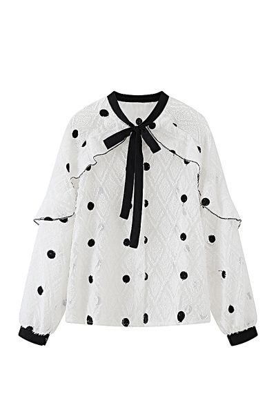 lace-up bow polka dot blouse ruffled flocking chiffon shirt for women 2021 spring and autumn long sleeve shirt elegant blusas, White
lace-up bow polka dot blouse ruffled flocking chiffon shirt for women 2021 spring and autumn long sleeve shirt elegant blusas, White