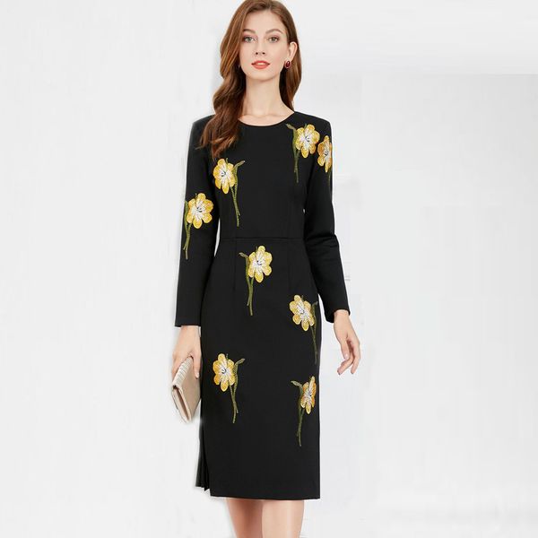 women's dresses o neck long sleeves rhinestones embroidery beaded pleated fashion pencil dress vestidos, Black
women's dresses o neck long sleeves rhinestones embroidery beaded pleated fashion pencil dress vestidos, Black