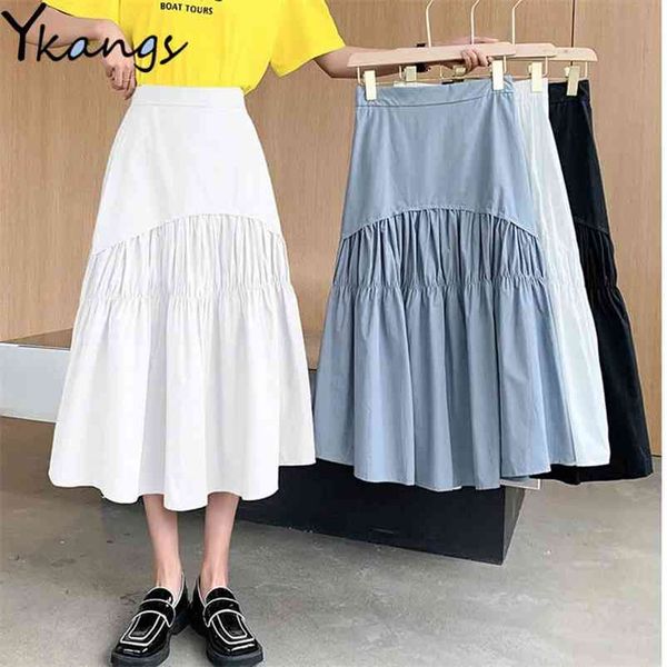 solid color pleated stitching purple skirts spring summer high waist midi long wild design white black women 210421
solid color pleated stitching purple skirts spring summer high waist midi long wild design white black women 210421