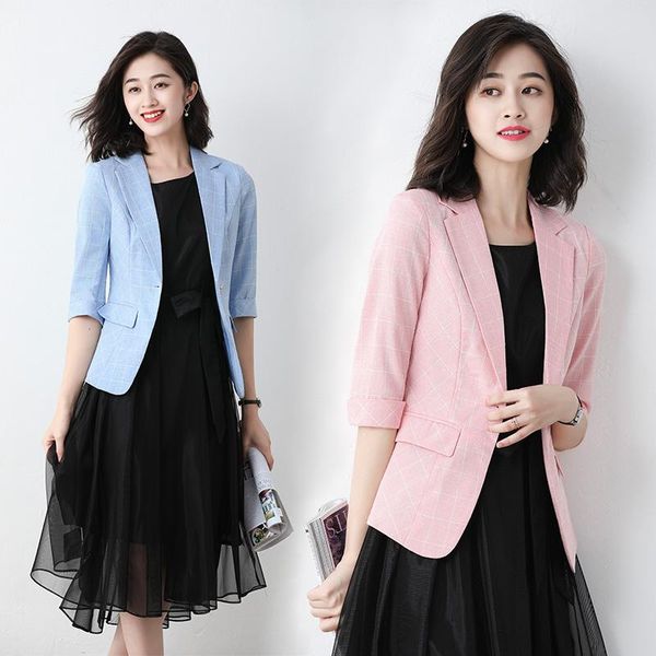 blazer for women's summer thin casual mid-sleeve checked pink suits & blazers, White;black
blazer for women's summer thin casual mid-sleeve checked pink suits & blazers, White;black