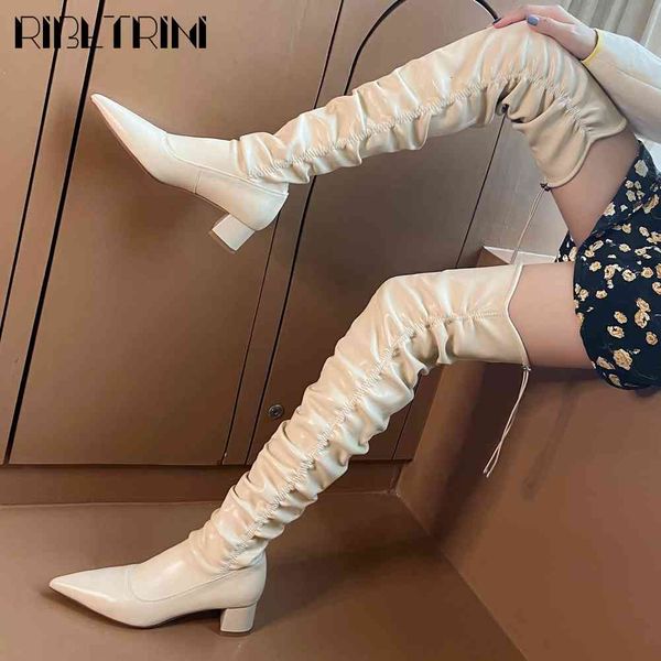 boots genuine leather female pleated pointed toe shoes high heels over the knee women autumn boots, Black
boots genuine leather female pleated pointed toe shoes high heels over the knee women autumn boots, Black