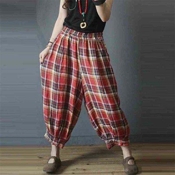 summer arts style women elastic waist ankle-lengt loose plaid pants vintage cotton linen casual harem plus size m200 210512, Black;white
summer arts style women elastic waist ankle-lengt loose plaid pants vintage cotton linen casual harem plus size m200 210512, Black;white