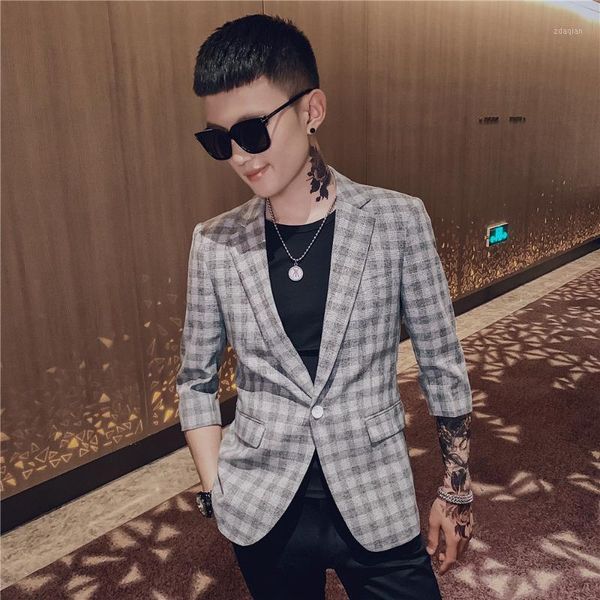 self selling summer small suit fashion slim fit men's coat british style quarter sleeve plaid suits & blazers, White;black
self selling summer small suit fashion slim fit men's coat british style quarter sleeve plaid suits & blazers, White;black