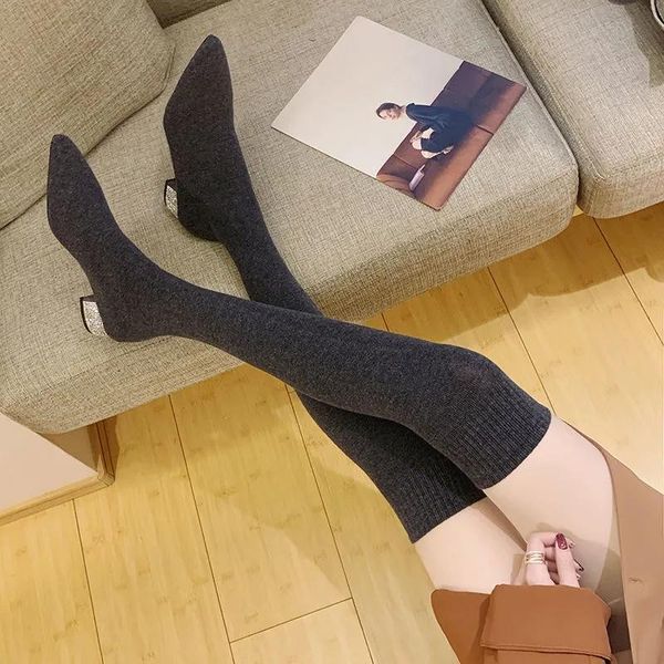 pointed toe women's over the knee sock boots rhinestone heel knitting elastic slim female thigh high flat, Black
pointed toe women's over the knee sock boots rhinestone heel knitting elastic slim female thigh high flat, Black