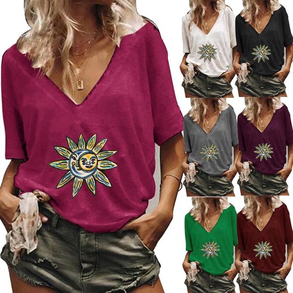 women's summer short-sleeved big v-neck loose sun printing plus size t-shirt casual pullover tee shirts 2021, White
women's summer short-sleeved big v-neck loose sun printing plus size t-shirt casual pullover tee shirts 2021, White