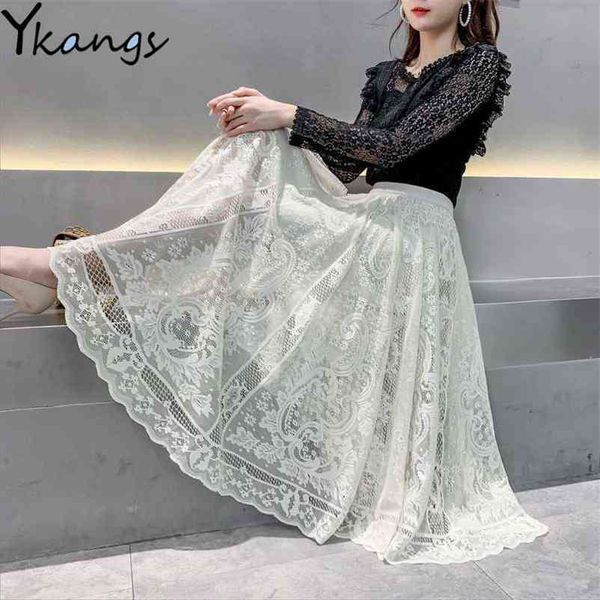 women's white lace midi skirts vintage black female embroidery mesh long elegant ladies office high waist pleated skirt 210421
women's white lace midi skirts vintage black female embroidery mesh long elegant ladies office high waist pleated skirt 210421