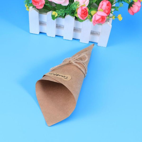 gift wrap 100pcs diy kraft paper cones bouquet candy boxes ice cream flower holder wedding party gifts(15x15cm)