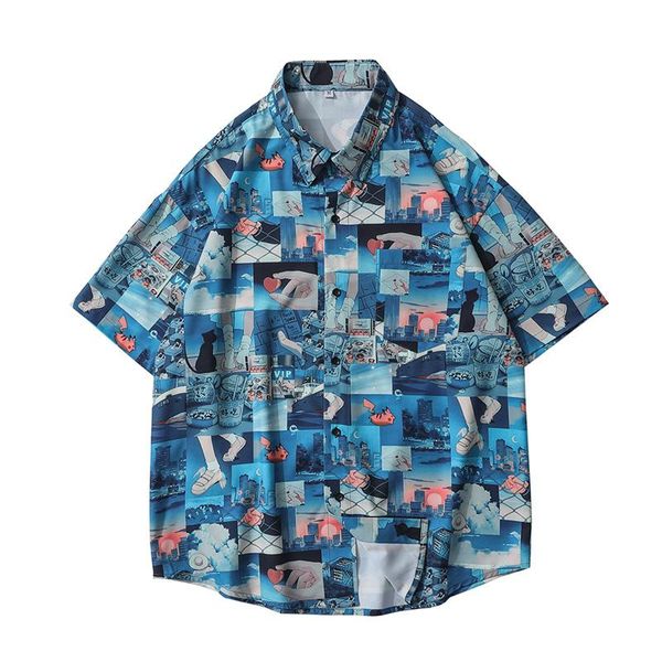 men's short-sleeved shirt 2021 summer loose casual button cardigan creative cartoon anime pattern printing lapel shirts, White;black
men's short-sleeved shirt 2021 summer loose casual button cardigan creative cartoon anime pattern printing lapel shirts, White;black