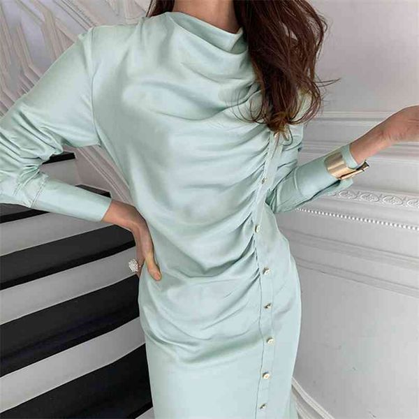 korean elegant temperament o neck midi dress for womens single row metal buckle pleated slim long slit dress women vestidos lady 210508, Black;gray
korean elegant temperament o neck midi dress for womens single row metal buckle pleated slim long slit dress women vestidos lady 210508, Black;gray