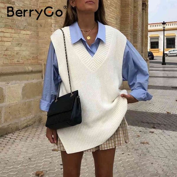 berrygo fashionable white v-neck sweater winter cosy sleeveless loose women's pullover high street casual soft sweater 210513, White;black
berrygo fashionable white v-neck sweater winter cosy sleeveless loose women's pullover high street casual soft sweater 210513, White;black