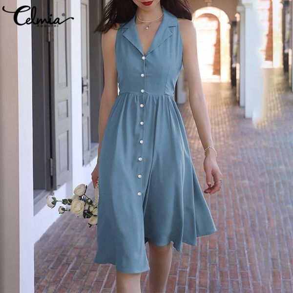 celmia women v-neck sleeveless dress elegant office lady knee-length sundress casual solid high waist buttons vestidos 5xl dresses, Black;gray
celmia women v-neck sleeveless dress elegant office lady knee-length sundress casual solid high waist buttons vestidos 5xl dresses, Black;gray