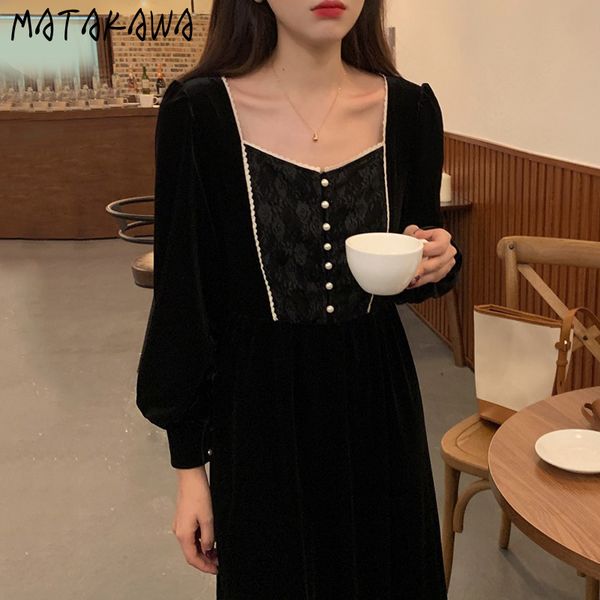 lace stitching femme robe korean chic retro square collar dresses pearl button velvet dress for women 210506, Black;gray
lace stitching femme robe korean chic retro square collar dresses pearl button velvet dress for women 210506, Black;gray