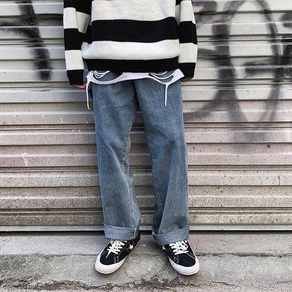 men's jeans retro baggy korean spring fashion couple's versatile brand wide leg casual pants, Blue
men's jeans retro baggy korean spring fashion couple's versatile brand wide leg casual pants, Blue