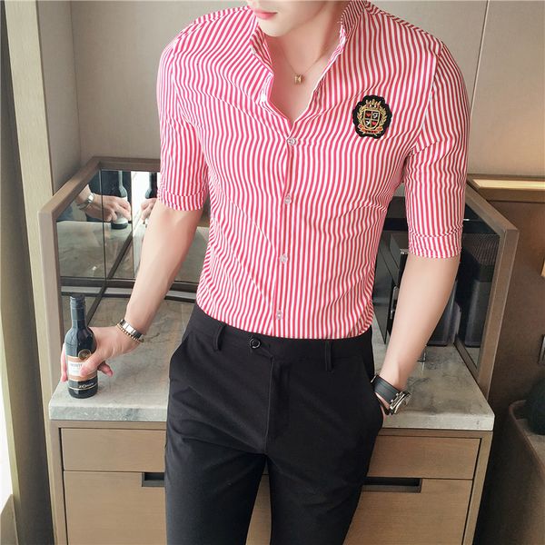 men's casual shirts stripe men half sleeve slim fit summer man camisetas masculina camicia uomo retro qudd, White;black
men's casual shirts stripe men half sleeve slim fit summer man camisetas masculina camicia uomo retro qudd, White;black