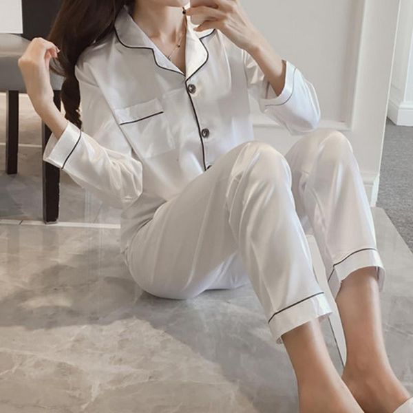 drop 2 pieces faux silk satin pajamas set autumn women sleepwear long sleeve nightgown for female ladies pyjamas 2021 women's swimwear, White;black
drop 2 pieces faux silk satin pajamas set autumn women sleepwear long sleeve nightgown for female ladies pyjamas 2021 women's swimwear, White;black