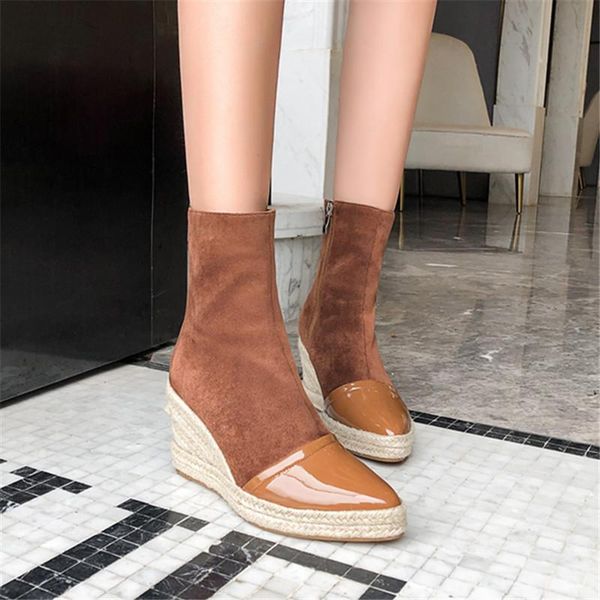 boots women's faux suede patchwork wedges woman fall winter shoes zipper straw ankle pointed toe size 33-43, Black
boots women's faux suede patchwork wedges woman fall winter shoes zipper straw ankle pointed toe size 33-43, Black